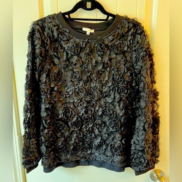 💕 Joh Apparel Raquel Top with Lace Flower Swirls Black Cotton Size S - Picture 4 of 10